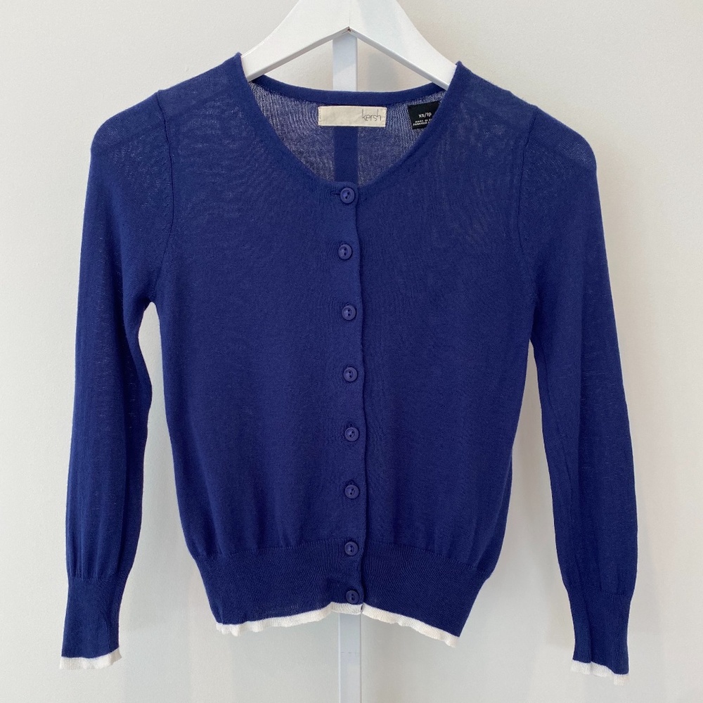KERSH BLUE WHITE TRIM CARDIGAN X-SMALL NWOTS!